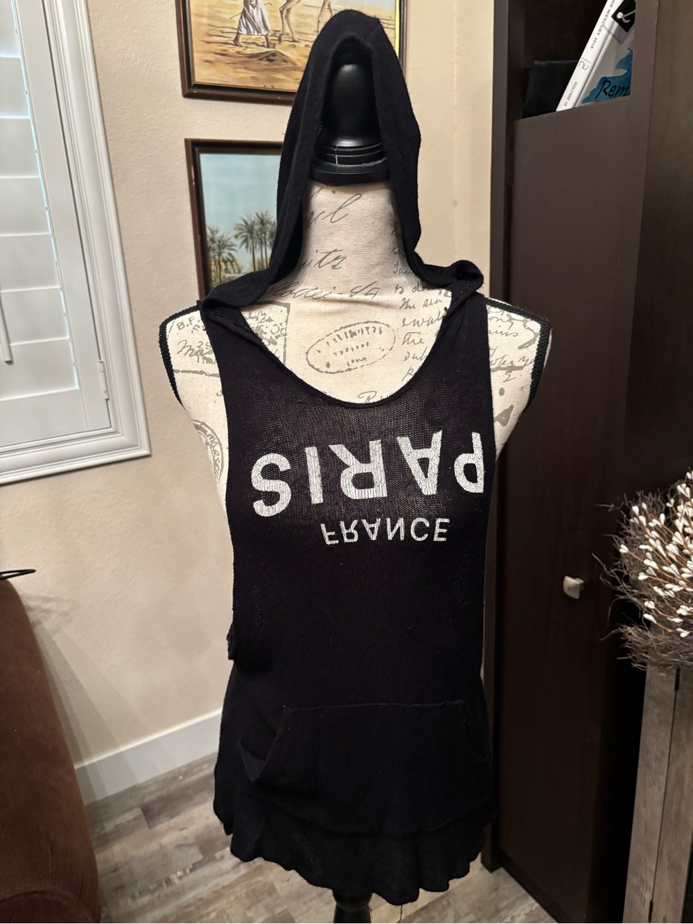 Forever 21 Black Hooded Tank with PARIS FRANCE Graphic
